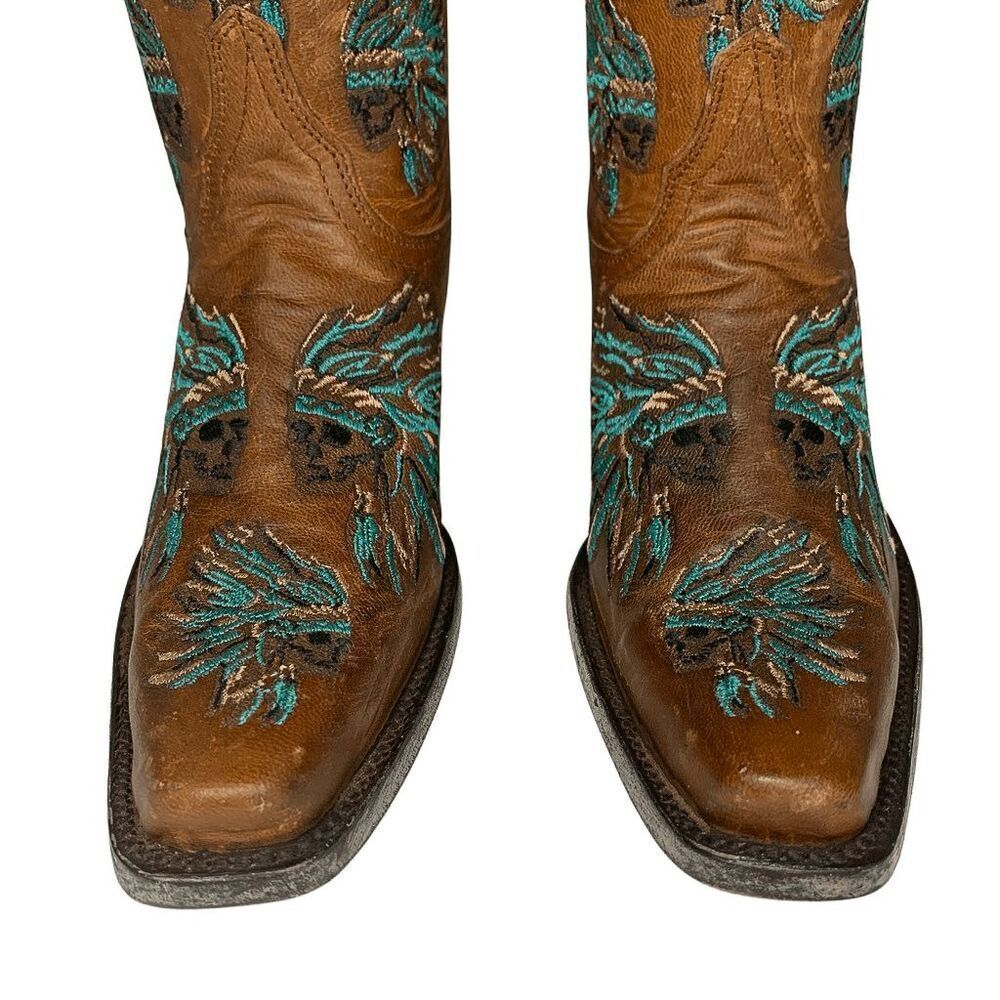 Old Gringo Yippee Ki Yay Cowgirl Boots Leather Skull Headdress Embroidery Size 7 - Picture 4 of 10
